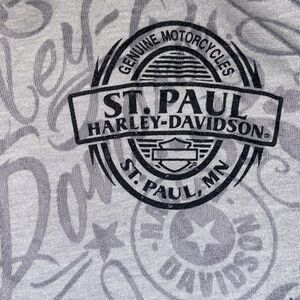 EUC Harley Davidson Womens Size Large White/Gray Long Sleeve Sheer Shirt St Paul